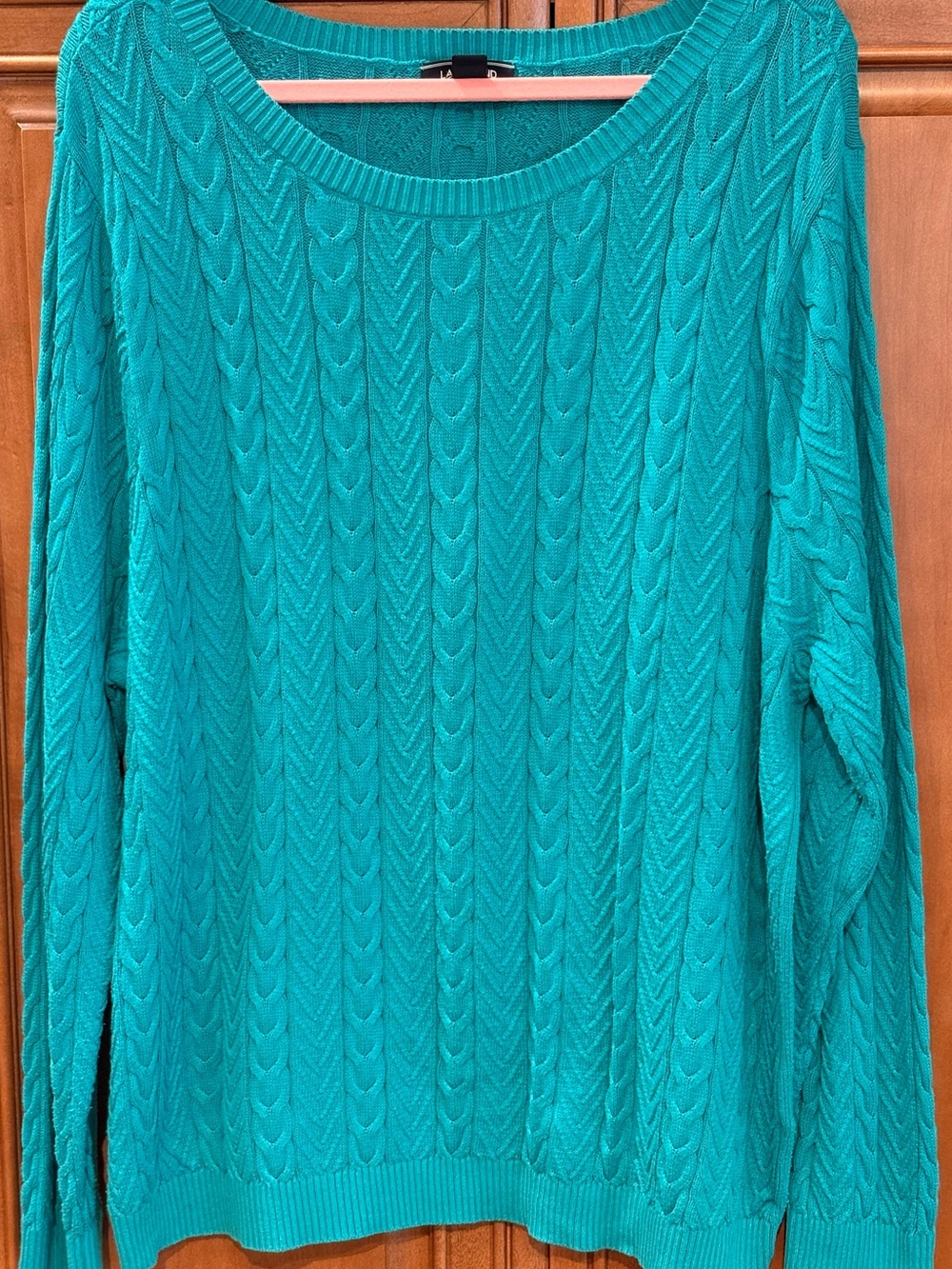 Lands' End Teal Cable Knit Boatneck Sweater 3X 24W-26W EUC
